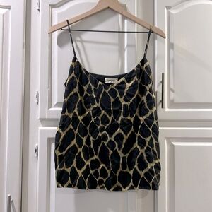 L’agence size large spaghetti strap adjustable top black and gold animal print